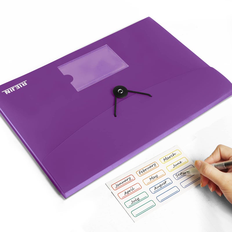 RIEJIN Accordian File Organizer 7 Pocket Expanding File Folder with Labels, Plastic Expandable File Folder for Documents Letter Size A4 Papers - Purple - Image 4